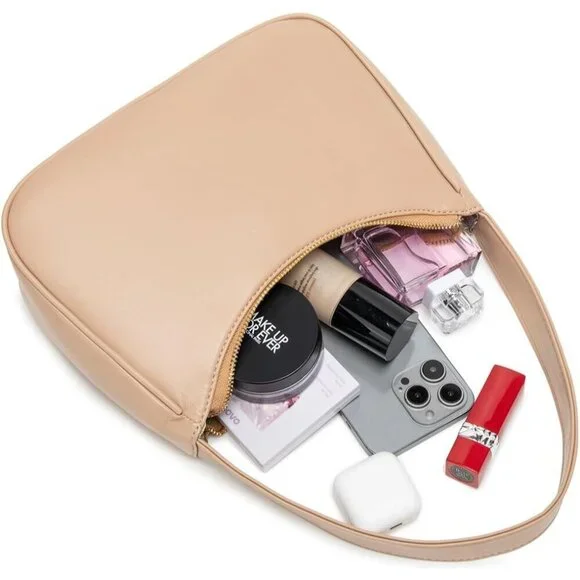 Women Khaki Imported Polyester Pu Leather Zipper Closure Cute Mini Tote Handbag - Picture 5 of 6